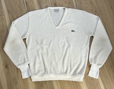 Vintage 80s IZOD Lacoste Sweater Mens Medium Cream V Neck Orlon Acrylic USA VTG