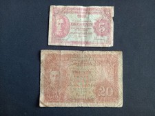 MALAYA 5 + 20 CENT (1941) King George VI Banknoten - zirkuliert / beschädigt