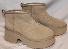UGG WOMEN NEW HEIGHTS SUNWAVE ULTRA MINI PLATFORM SUEDE BOOTS SZ 8 TAN NWOB