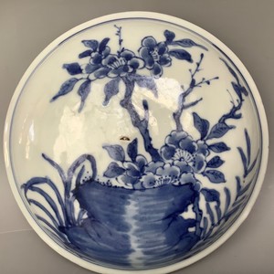 ANTIQUE BLUE & WHITE CHINESE PORCELAIN COVER KANGXI PERIOD