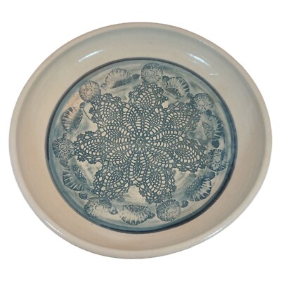 Studio Art Pottery Hand Thrown Doily Imprint Serving Plate Artist Signed Vintage
