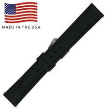 18mm Black Genuine Leather Watch Band - USA