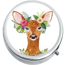 Doe Deer Flowers Medicine Vitamin Compact Pill Box