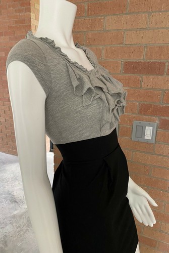 Womens MONTEAU RUFFLE FRONT MINI DRESS Black Gray BODYCON High Waist SIZE SMALL - Picture 6 of 12
