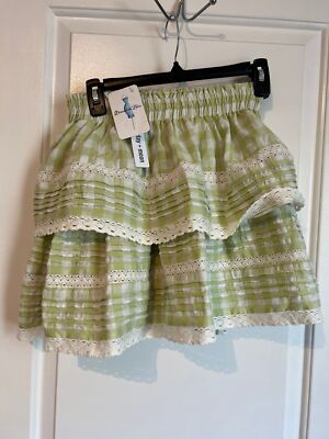 Day moon ruffle skirt. Green and white. Small