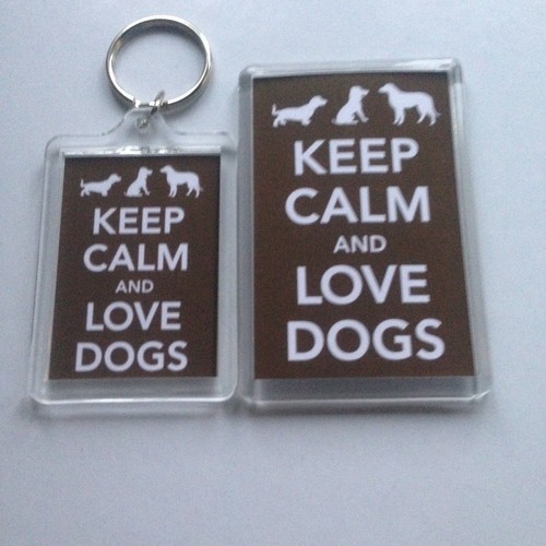 KEEP CALM AND LOVE DOGS Keyring or Fridge Magnet = ideal gift idea - Picture 3 of 5