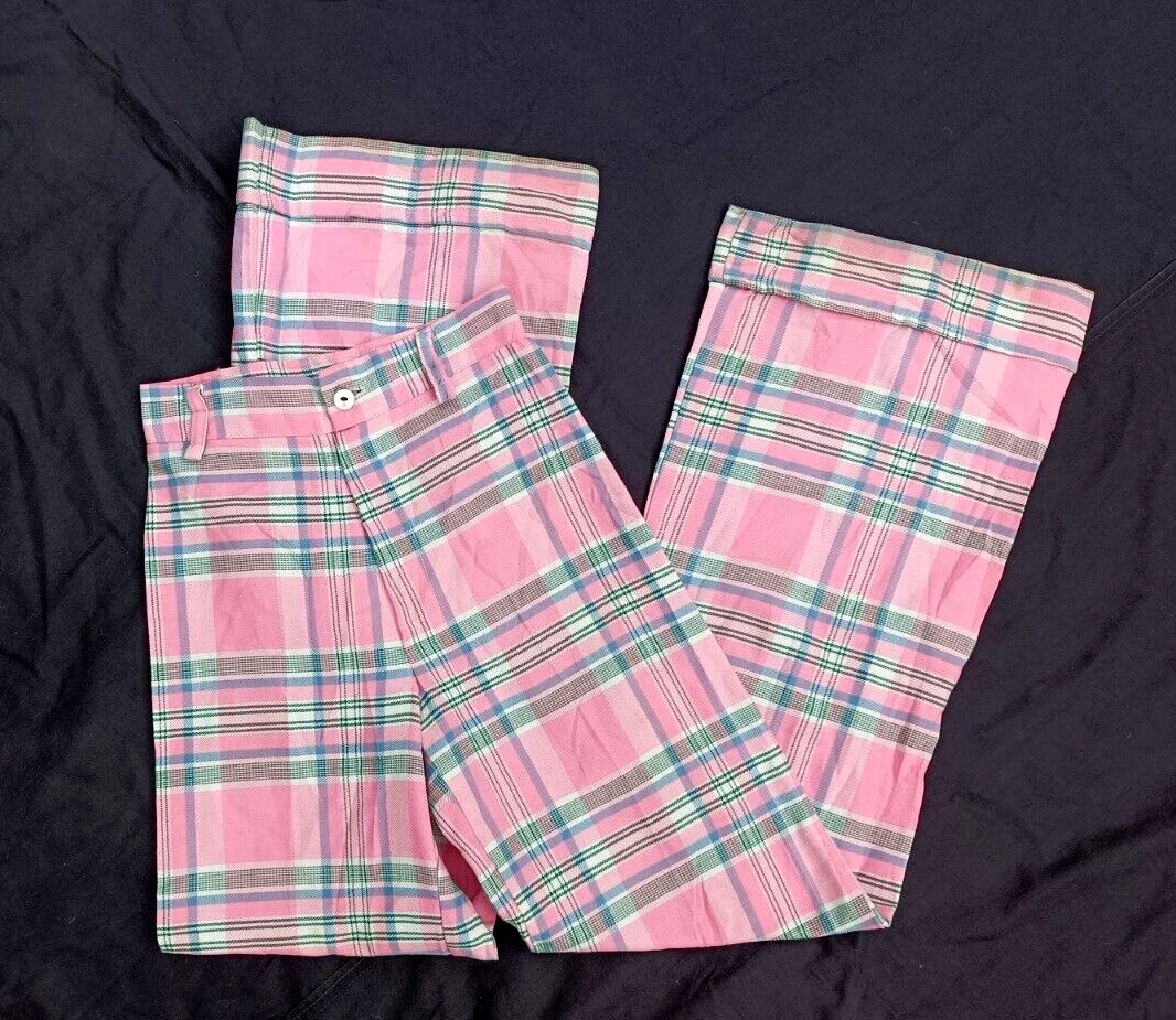 Pink plaid cheap flare pants