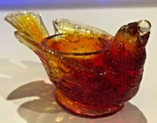 Vintage DEGENHART Amberina Bird & Berry SALT CELLAR MINT!