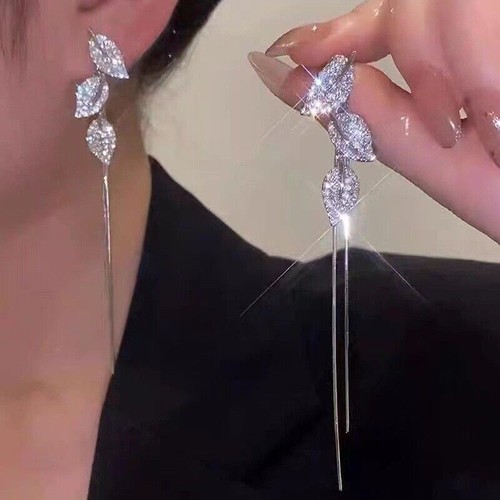 925 Pendientes de Borla Larga enchapados en Astilla Colgantes Mujeres Joyería Boda Regalo - Imagen 3 de 8