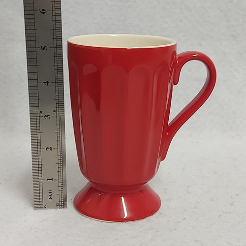 A Pair of Jamie Oliver Jme Latte/Coffee Mugs Ribbed Wakey Wakey Red White - Picture 11 of 13