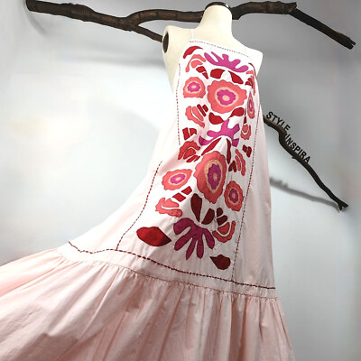ZARA   KLEID LIMITED EDITION MAXIKKLEID  BAUMWOLLE APPLIKATION BESTICKT ROSA
