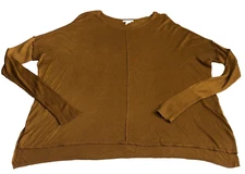 H&M Womens Top Sz M Brown Stretch Round Neck Long Sleeve Hi- Low Hem