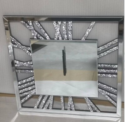 Quadratische verspiegelte geschliffene Kristall Wanduhr lose Diamant Kristall Spiegel Wand