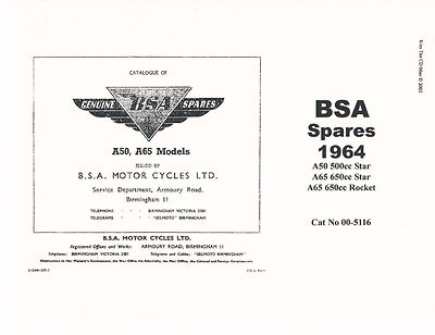 BSA Parts Manual Book 1964 A50 500cc Star & 1964 A65 650cc Star