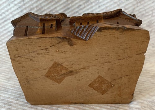 Hand Carved Wooden Wood Village City Trinket Box Hinges Rustic - Picture 6 of 7
