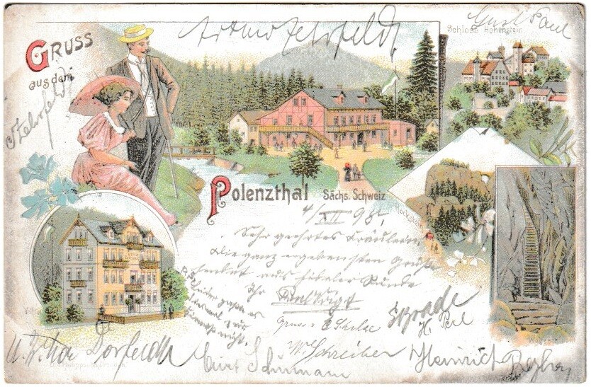 AK Polenzthal/Polenztal- Hohenstein/Hockstein/Villa/Wolfsschlucht - Litho 1898