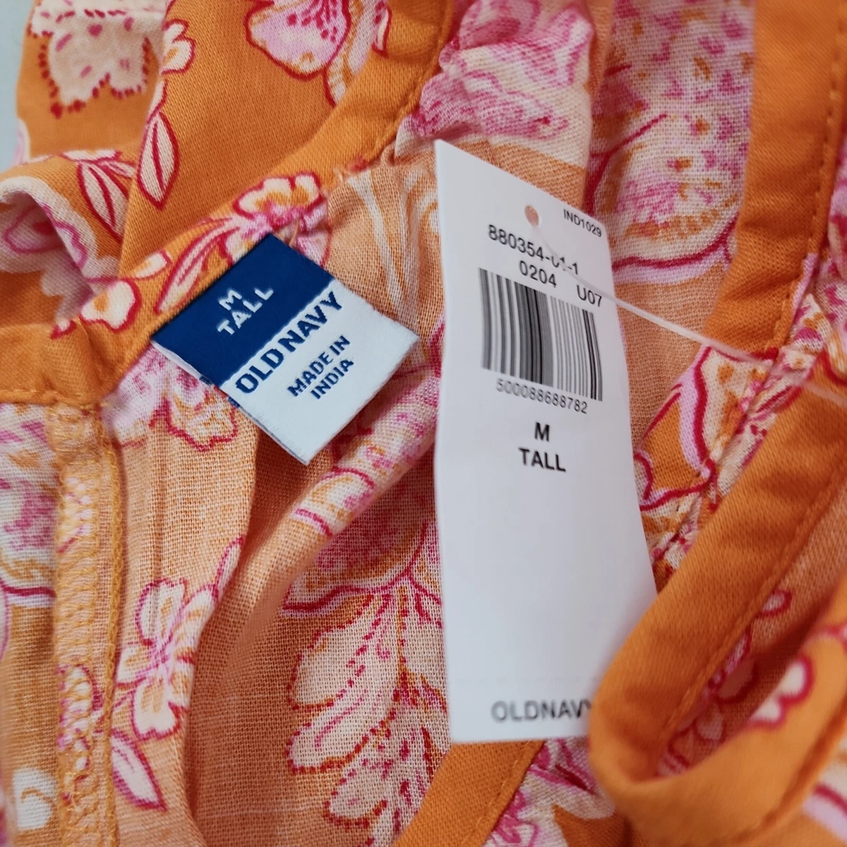 NEW Size Medium Tall Maxi Sun Dress Old Navy Floral Orange Pink