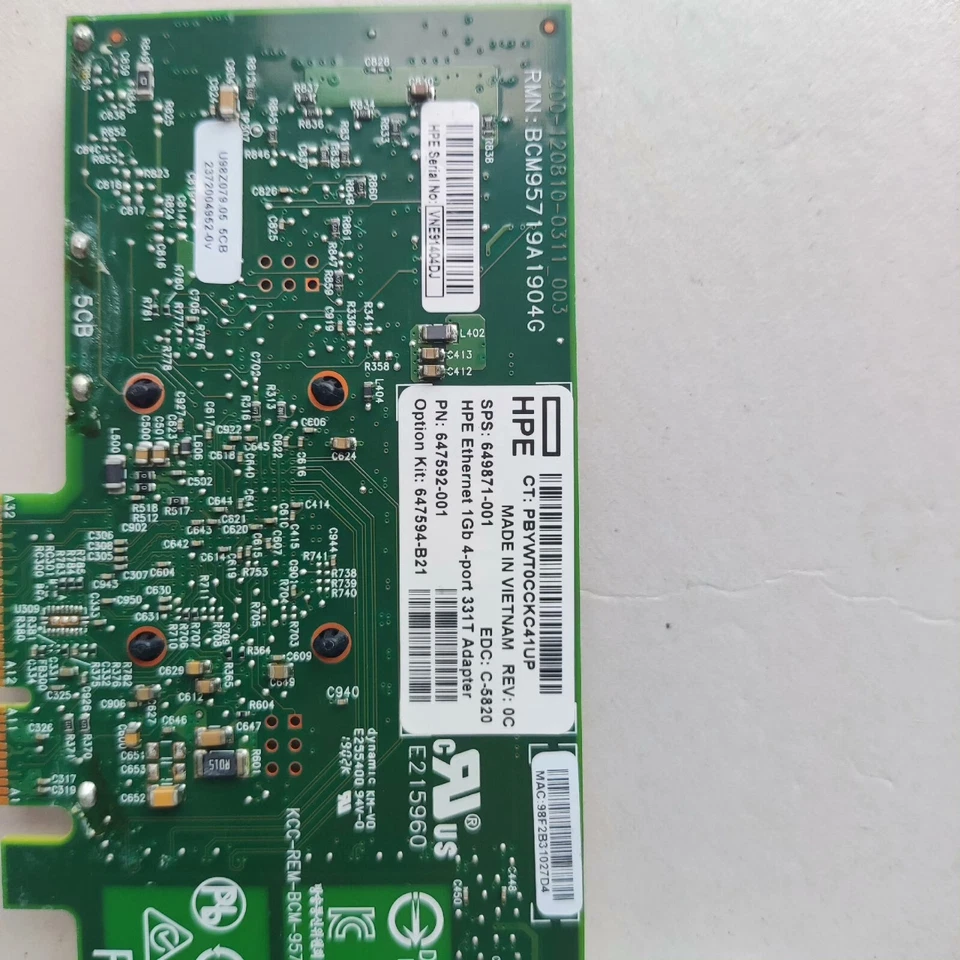 HPE HP 331T BCM5719 647594-B21 Ethernet 4-port Network Adapter Full-Height 4U - Image 4 of 4