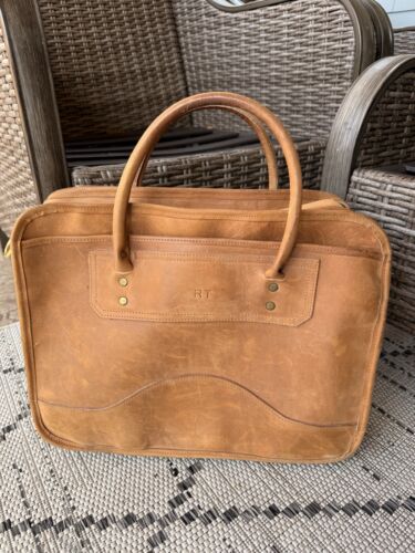 ORVIS VTG Saddle Bullhide Leather Briefcase Messenger Duffle Travel Laptop Bag