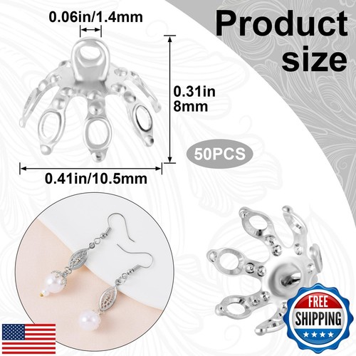 ANCIRS 50 Pcs Flower Bead Caps, End Cap Bails for Necklace, 7 Prong Bell Bead - Picture 2 of 5
