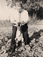 Gay Interest Vintage Photo 1954 Affectionate Handsome Man Riding Goat B&W 