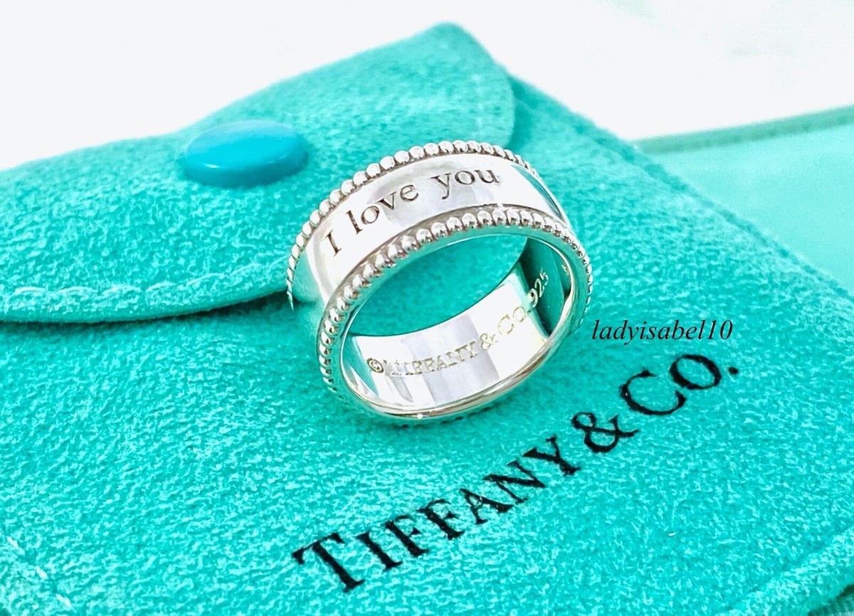 Tiffany & Co. Sz 8 Beaded Edge I LOVE YOU Wide Band Ring 925 Tiffany & Co. Sz 8 Beaded Edge I LOVE YOU Wide Band Ring 925