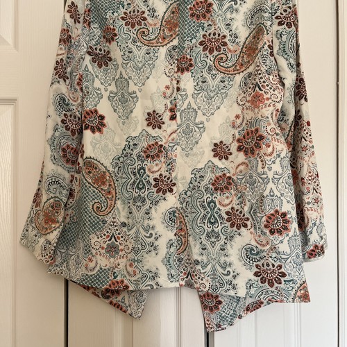 NUEVO CON ETIQUETAS Chaqueta Blazer Chico's Elegancia Marroquí Paisley Floral Pastel Abierta Talla 0/XS - Imagen 8 de 10