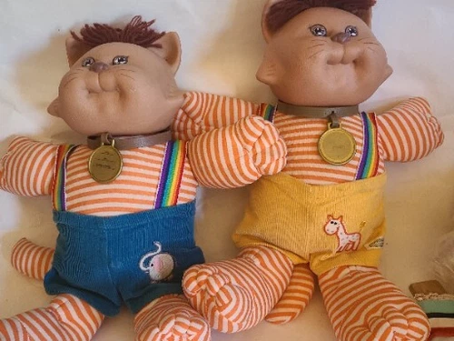 Vtg 1983 Cabbage Patch Kids Koosas Stuffed Animal 2 Doll 15” Cat Stripe