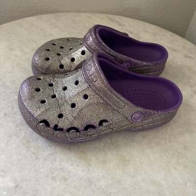 Crocs Classic Purple Glitter Glitter Slip On Shoes Youth Size 2/