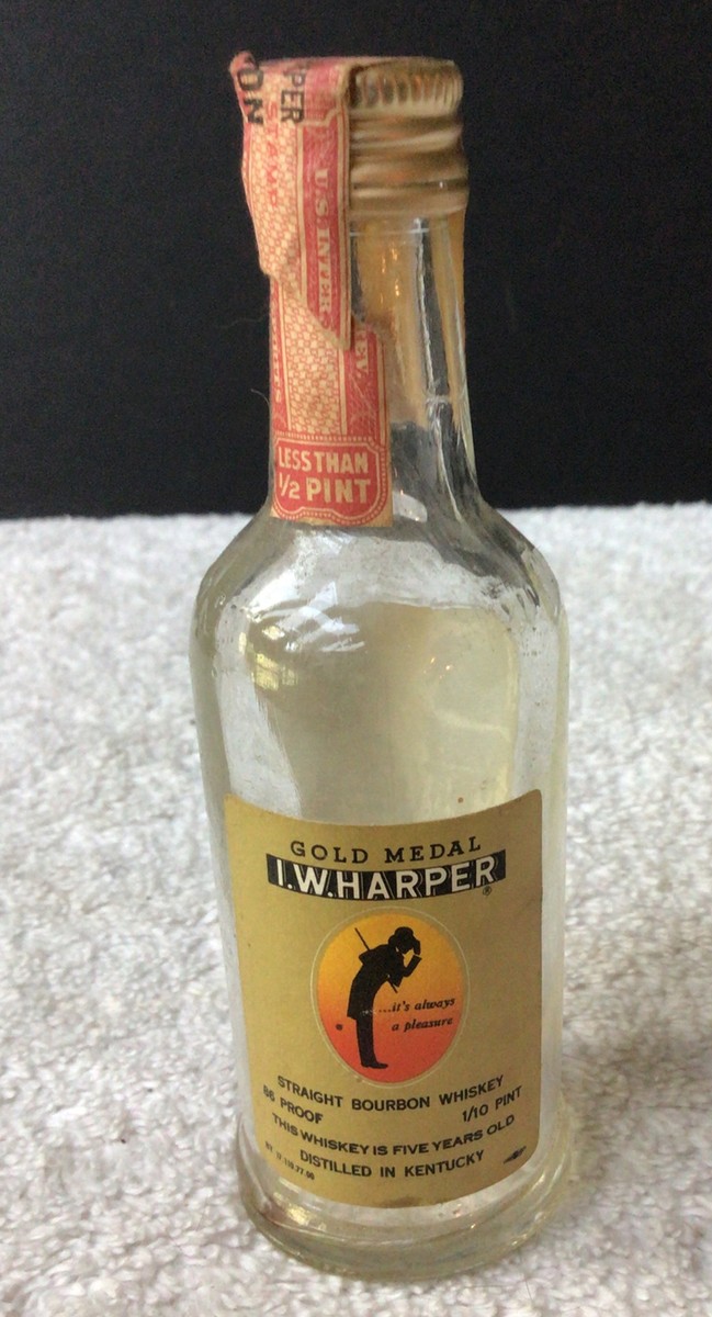 vintage I W Harper bourbon Whiskey 1/10 pint miniature glass