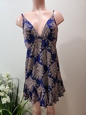 NWT - Cupshe Women's Dress Blue Beige Leaves Size  Small.