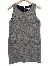 LOFT Tweed Shift Dress Women 10 Petite Black Gray Sleeveless Office Siren Career