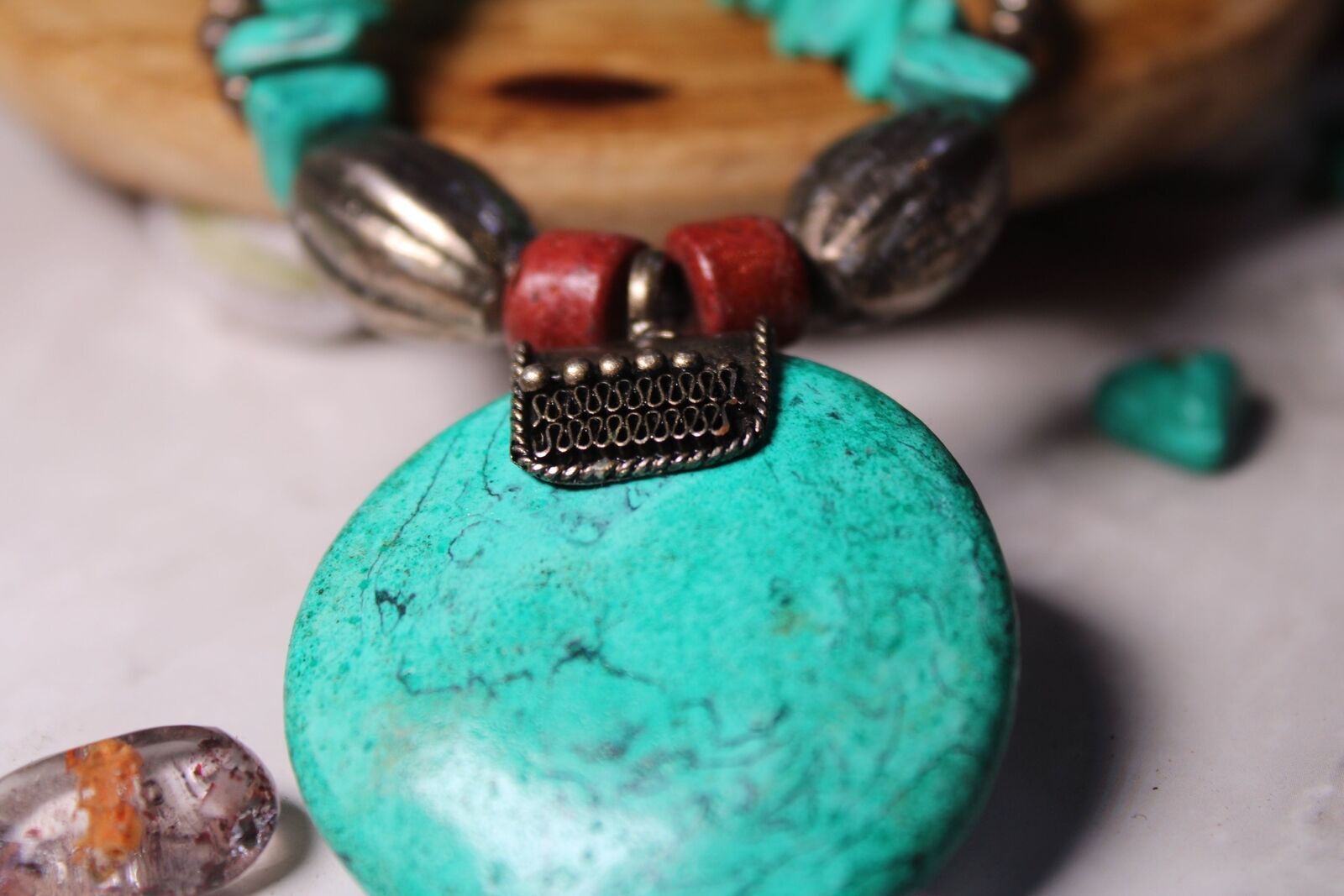 Vintage Faux Turquoise Beaded Women Necklace Native American Jewelry