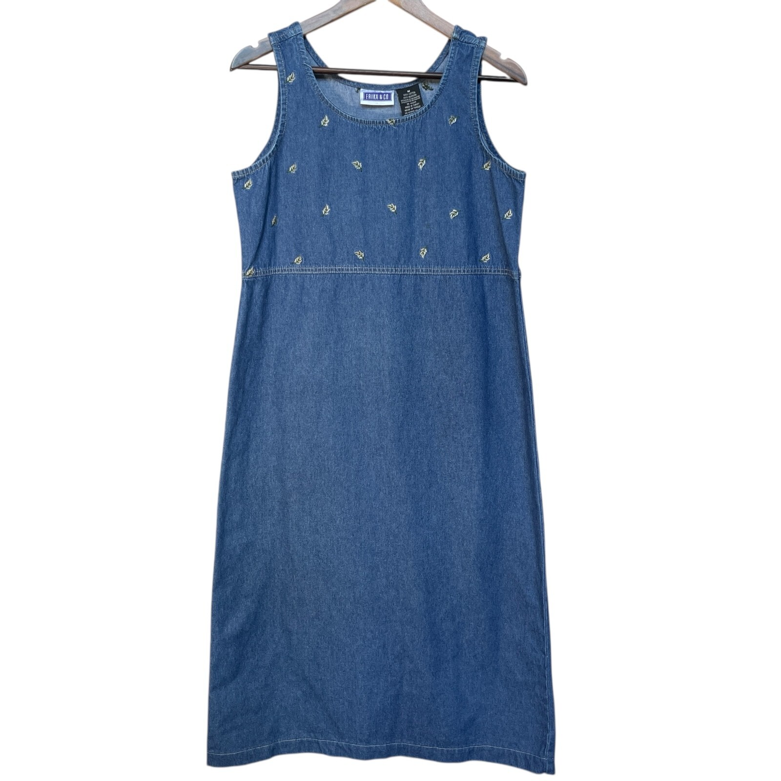Erika & Co. Women Denim Dress Size M Blue Embroidered 100% Cotton Sleeveless