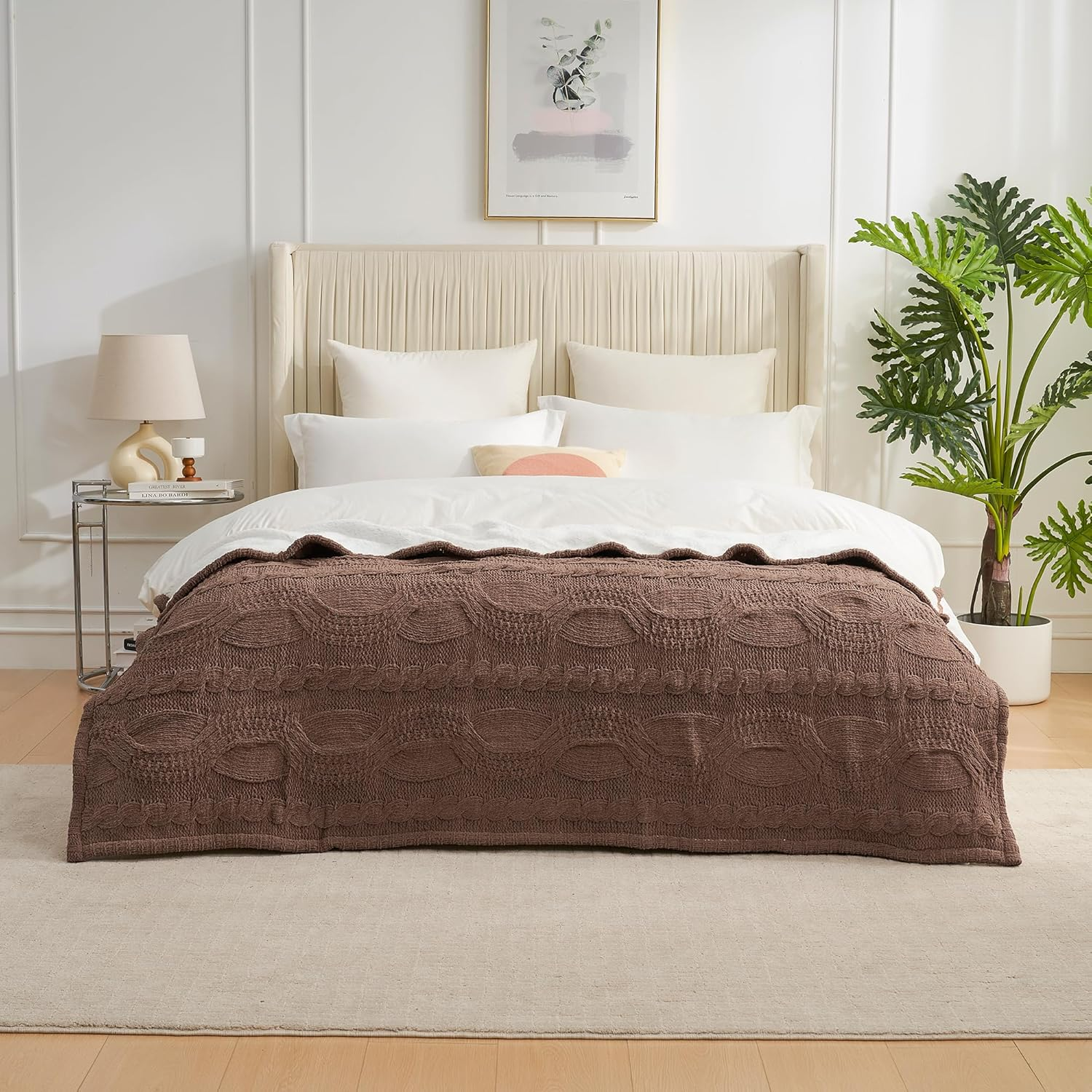 Chenille Sherpa Reversible Cable Knit Throw Blanket - Ultra Soft Cozy Warmth for Couch