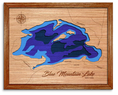 Blue Mountain Lake NY 3D laser cut wood lake map. lake house wall decor