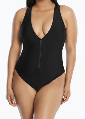 black plunge swimming costume