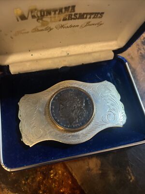 1891 UNITED STATES MORGAN SILVER DOLLAR BELT BUCKLE COMSTOCK SILVERSMITH GERMAN