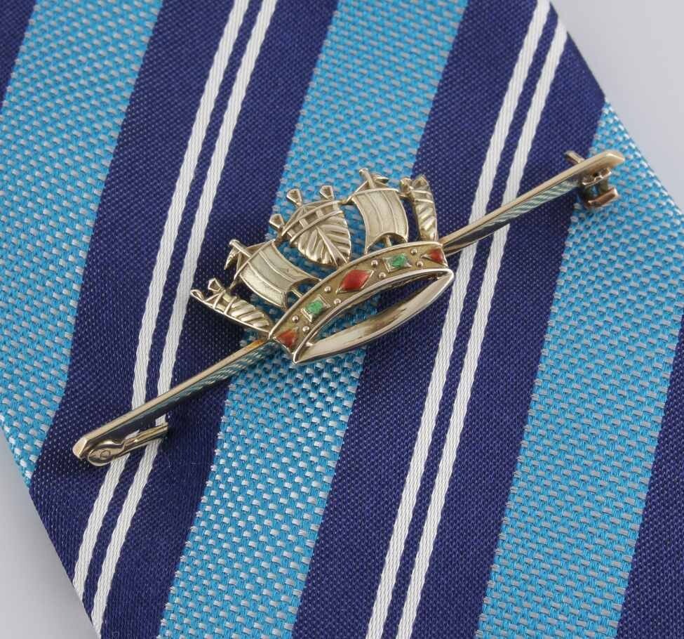 Antique 9ct Gold Enamel Royal Naval Crown Navy Tie Pin