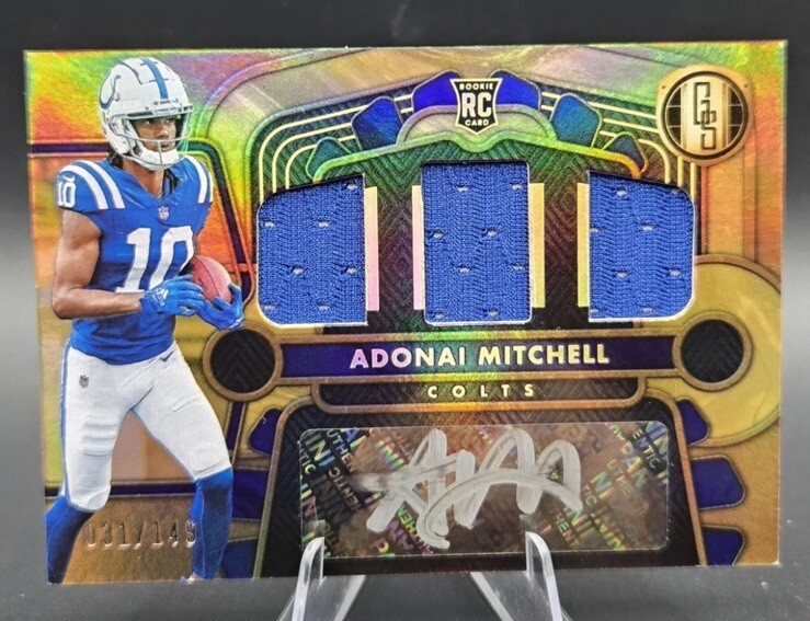 2024 Panini Gold Standard Jersey Auto Triple Adonai Mitchell #/149 (AU, MEM, RC)