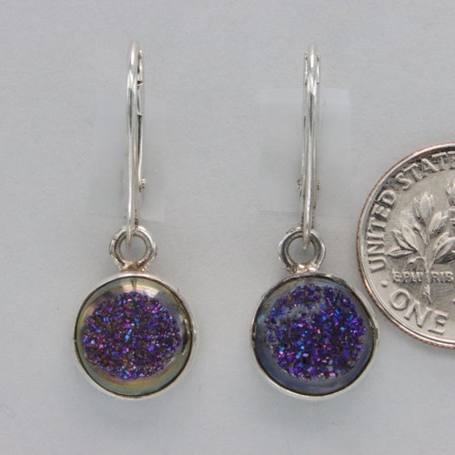 Round DRUZY Druse Drusy Quartz Earrings - 925 STERLING SILVER Leverback #153e - Picture 2 of 9