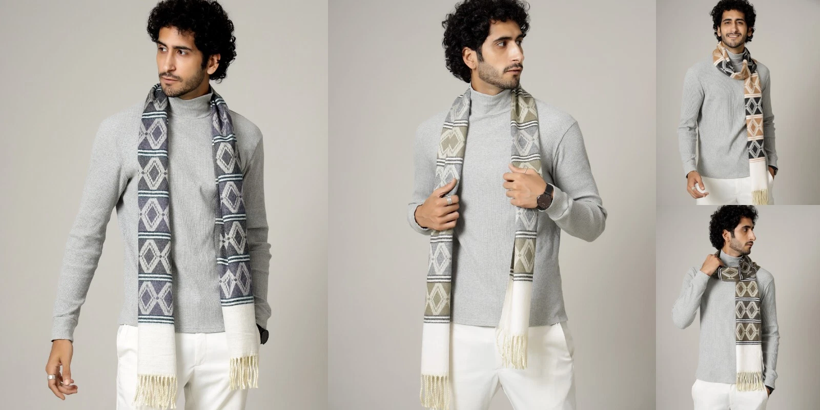 Men Scarf Indian Cashmere Plaid Scarf Winter Warm Wool Wrap Neck Scarves