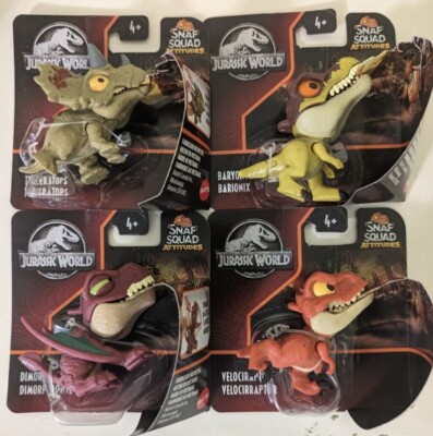 Jurassic World Snap Squad Lot of 4 2021 GXW58 Raptor Baryonix Triceratops Dimor