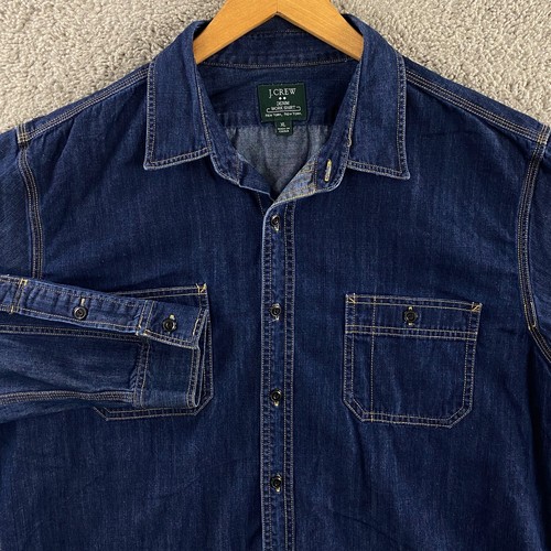 J.CREW Denim Work Shirt Mens XL Cotton Button Up Long Sleeve Chest Pockets Blue