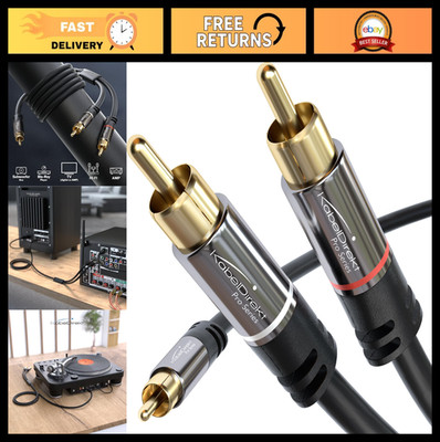 25ft RCA Y Cable - 1 to 2 Male Phono Stereo Audio Adapter for Home Theater, Subw