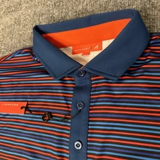 Redvanly Archer Golf Shirt Polo Medium Red Blue Black stripe ~ NWT $110 Retail