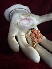 Vintage 9ct Gold Coral Cluster Ring Hallmarked Size O½ 3.34g