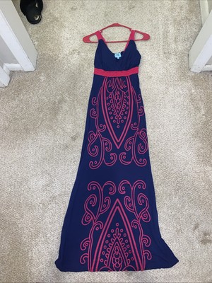 Small South Main Blue & Pink Long Dress w/lace Accent & Strapless ! See Pics