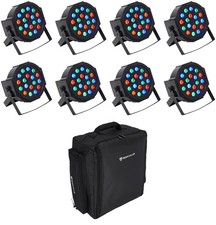 8 Rockville RockPAR50 LED RGB Par Can DMX DJ Stage Club Wash Up-Lights Backpack