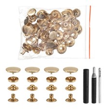25Set Leather Snap Fasteners Kit 17mm Metal Snaps w 3 Setter Tools Gold